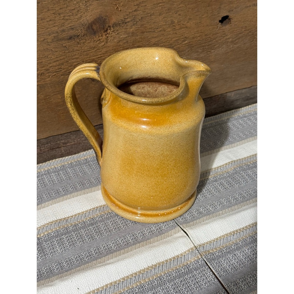 Vintage Mustard Yellow Ceramic Pitcher Farmhouse Decor Kitchen Serving
